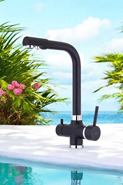 BMS Arıtmalı Üç Girişli Tek Gövde Mutfak Eviye Bataryası 5 Yıl Garantili Musluk Mix Kol 379s Siyah