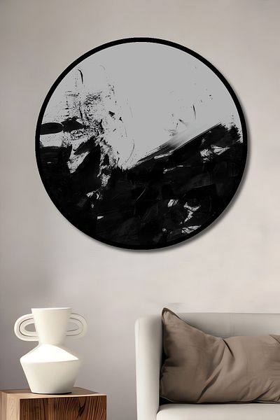 Teona Ahşap Negru Alb Abstract Lemn MDF Rotund Decorativ Acasă, Locul de Muncă Pictură Perete