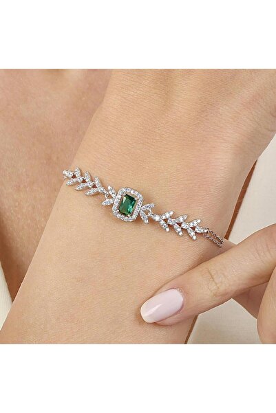 Mia Vento Pırlanta Montür Emerald Buketi Sentetik Zümrüt Gümüş Bileklik