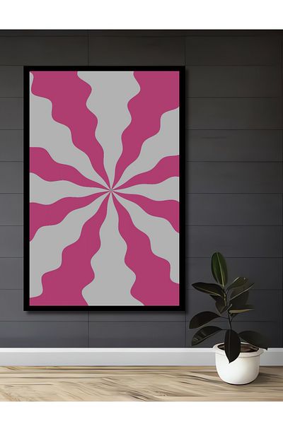 Teona Ahşap Casa dreptunghiulară din lemn MDF geometric ondulat roz, pictură pe perete la locul de muncă