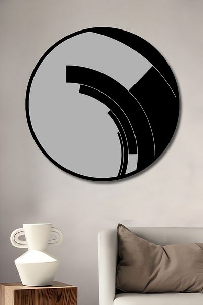Teona Ahşap Negru Alb Abstract Decorativ Lemn MDF Rotund Acasă, Locul de Muncă Pictură Perete