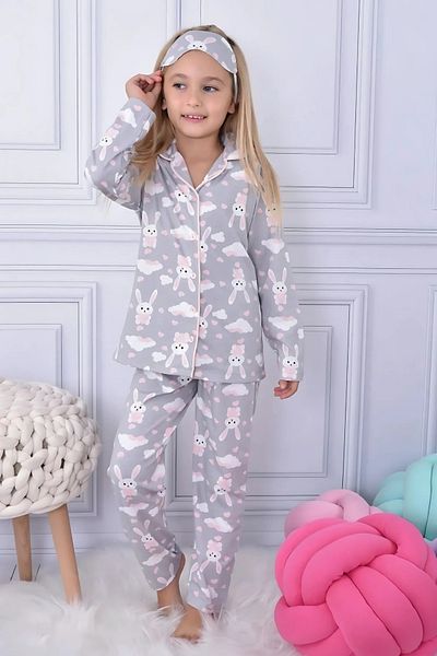 EQRU Girl's Rabbit Patterned Pajama Set