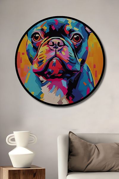 Teona Ahşap Bulldog colorat decorativ din lemn MDF rotund pentru casa, pictura pe perete la locul de munca