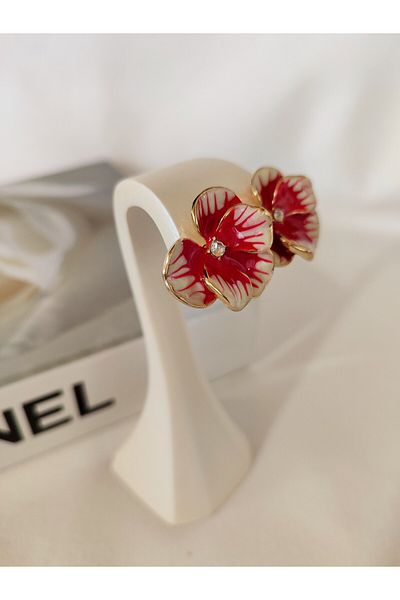 LİLYA AKSESUAR Vip Series Red Flower Earrings