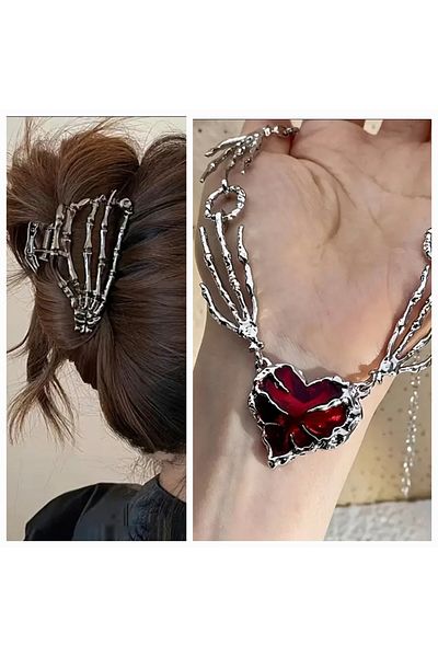 Pinkimaj Gothic Necklace and Clasp Set Red Heart Necklace and Metal Clasp