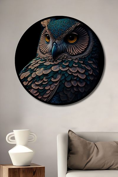 Teona Ahşap Mysterious Owl Decorativ Lemn MDF Casă Rotundă, Pictură Perete Loc de Muncă