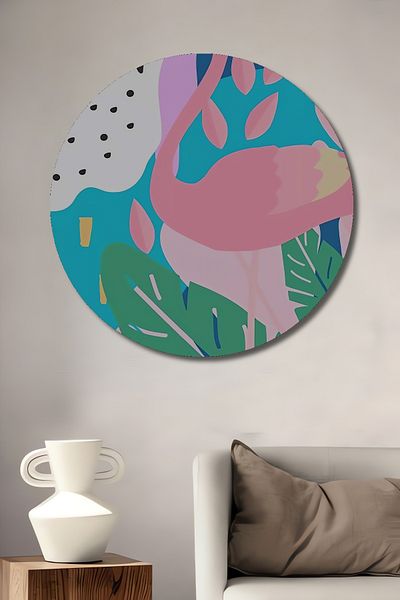 Teona Ahşap Pink Flamingo Decorativ Lemn MDF Rotund Acasă, Locul de Muncă Pictură Perete