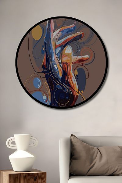Teona Ahşap Casa rotundă din lemn MDF decorativ abstract colorat de mână, pictură murală la locul de muncă