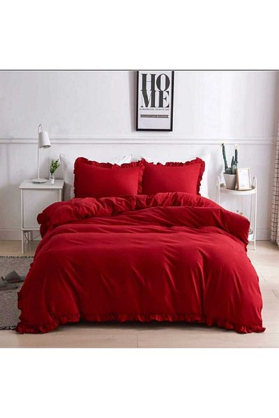Hobizer Red Ruffled Double Duvet Cover Set New Year's Ornament Christmas Valentine's Day Mother's Day