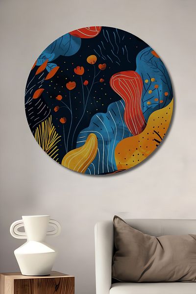 Teona Ahşap Casa decorativă rotundă din lemn MDF colorat, pictură murală la locul de muncă