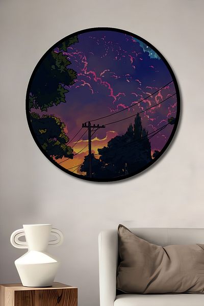 Teona Ahşap Mysterious Sunset Lemn MDF Rotund Decorativ Acasă, Locul de Muncă Pictură Perete