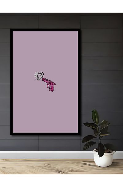 Teona Ahşap Pink Pistol Decorativ Lemn MDF Dreptunghi Acasă, Locul de Muncă Pictură Perete