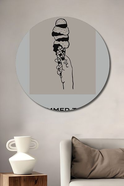 Teona Ahşap Ice Cream Pleasure Decorativ Lemn MDF Casă Rotundă, Pictură Perete Loc de Muncă