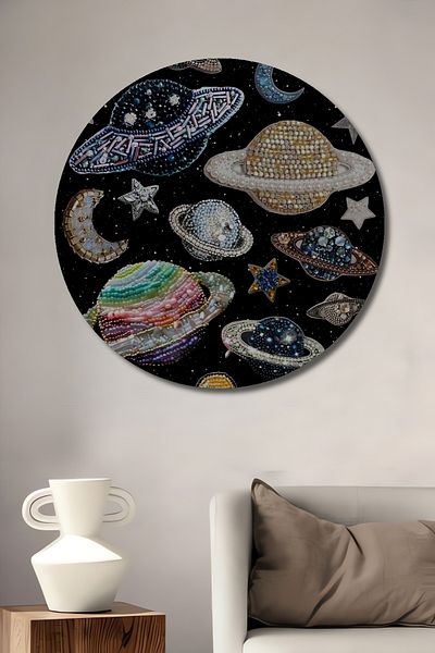 Teona Ahşap Planete strălucitoare Decorative din lemn MDF rotund pentru pictură de perete acasă, la locul de muncă