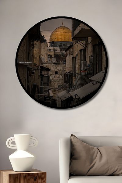 Teona Ahşap Golden Dome Jerusalem Lemn MDF Rotund Decorativ Acasă, Locul de Muncă Pictură Murală