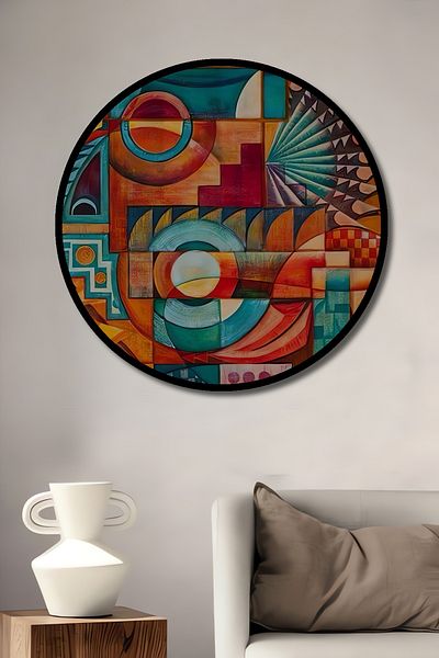 Teona Ahşap Acasă rotundă din lemn MDF decorativ geometric abstract, pictură murală la locul de muncă