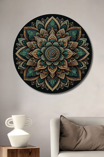 Teona Ahşap Mandala colorată din lemn MDF rotund decorativ pentru casă, loc de muncă pictură murală
