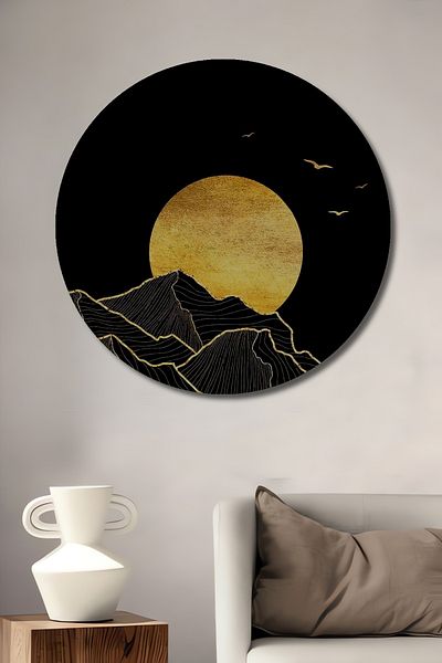 Teona Ahşap Golden Moon Landscape Decorativ Lemn MDF Casă rotundă, pictură pe perete la locul de muncă