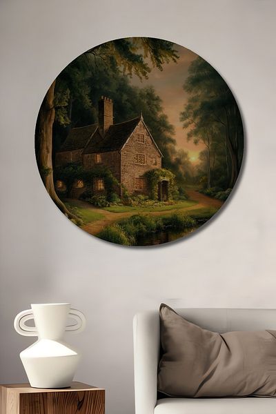 Teona Ahşap Pictură murală rotundă decorativă din lemn MDF lângă iaz liniștit
