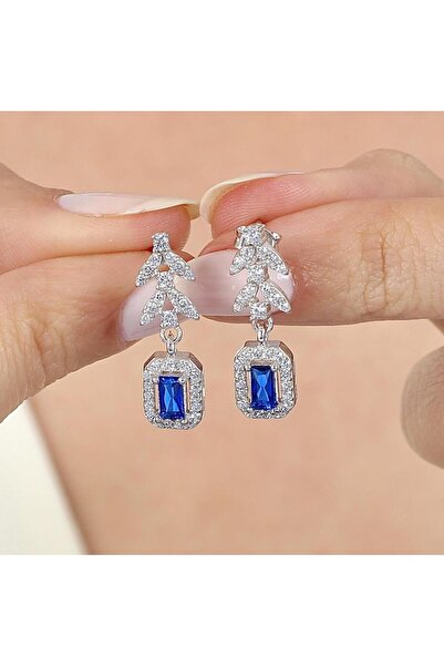 Mia Vento Pırlanta Montür Emerald Buketi Sentetik Safir Gümüş Küpe