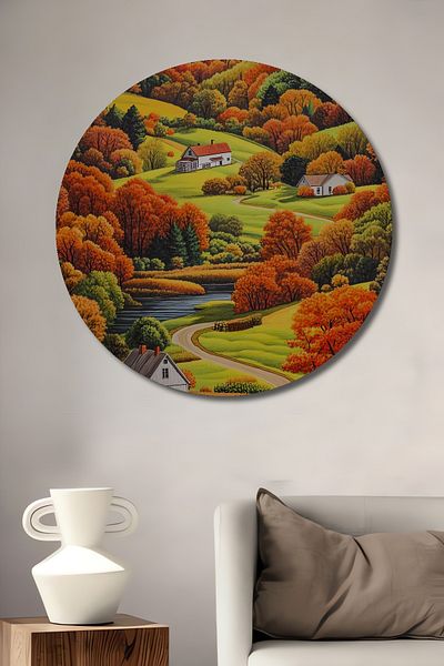 Teona Ahşap Peisaj de toamnă Decorativ din lemn MDF Casă rotundă, pictură murală la locul de muncă