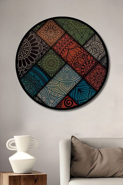 Teona Ahşap Model etnic decorativ din lemn MDF rotund pentru pictura de perete acasa, loc de munca