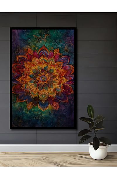 Teona Ahşap Mandala colorată decorativă din lemn MDF dreptunghiular pentru pictură de perete acasă, la locul de muncă