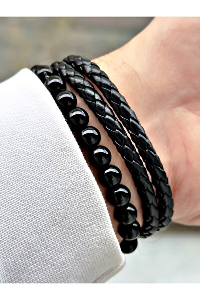 Tisaati Lüks Tasarım Premium Serisi Deri Çapa Bileklik ve Özel Seri Doğal Taş Bileklik Kombini