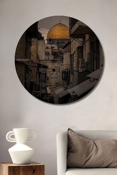 Teona Ahşap Golden Dome Jerusalem Lemn MDF Rotund Decorativ Acasă, Locul de Muncă Pictură Murală