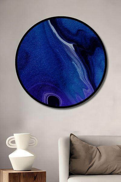 Teona Ahşap Acasă rotundă din lemn MDF decorativ albastru abstract, pictură murală la locul de muncă