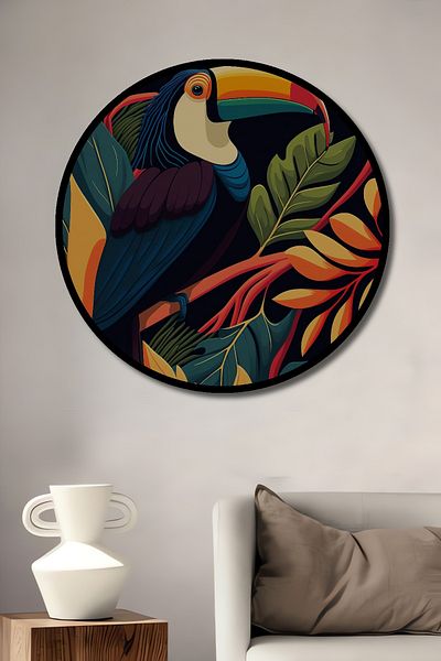 Teona Ahşap Păsări Tukan colorate decorative din lemn MDF rotund pentru pictură pe perete acasă, la locul de muncă