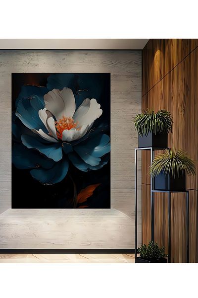 Teona Ahşap Decorativ Floral Albastru Lemn MDF Dreptunghi Acasă, Locul de Muncă Pictură Perete