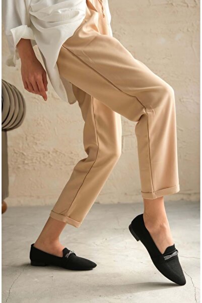 Kocamanlar Ayakkabı Feles Stone Knitted Tricotat Detaliat Balerina Femei Negru