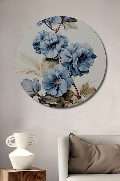 Teona Ahşap Flori Albastre Lemn MDF Rotund Decorativ Acasa, Locul de Muncă Pictură Perete