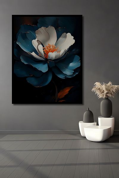 Teona Ahşap Decorativ Floral Albastru Lemn MDF Dreptunghi Acasă, Locul de Muncă Pictură Perete