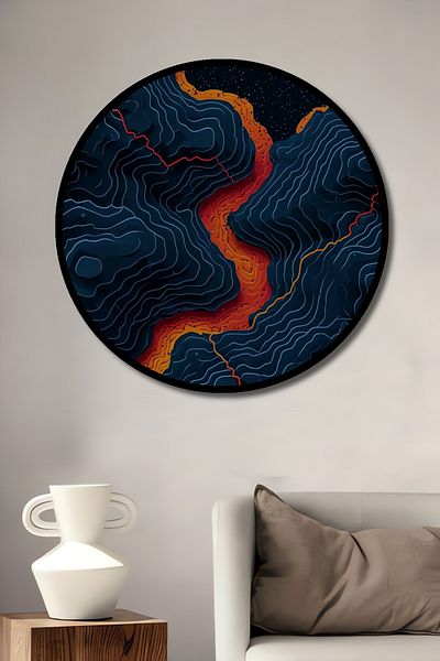 Teona Ahşap Peisaj roșu abstract noapte decorativ din lemn MDF rotund pentru casă, pictură murală la locul de muncă