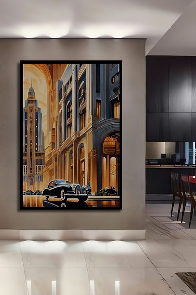 Teona Ahşap Peisaj de oraș retro atrăgător, decorativ din lemn MDF, dreptunghi, pictură pe perete pentru loc de muncă
