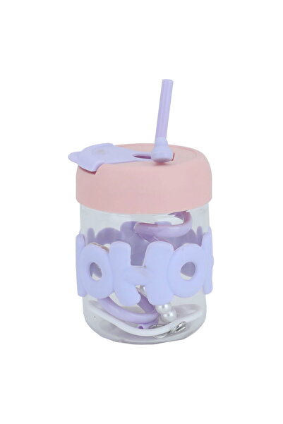 Alsaif Gallery Al Saif Gallery glass cup, 400 ml, with pink lid, with straw -...