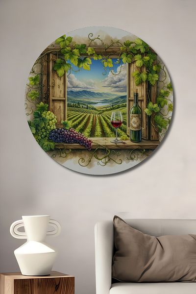 Teona Ahşap Vedere în decupaj de vin, decorativ din lemn MDF, pictură rotundă pentru casă, loc de muncă