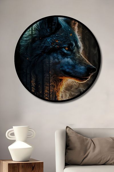 Teona Ahşap Mysterious Wolf Lemn MDF Rotund Decorativ Acasă, Locul de Muncă Pictură Perete