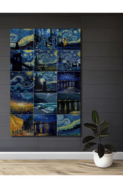 Teona Ahşap Noapte înstelată Van Gogh imprimare lemn MDF dreptunghiular decorativ pentru casă, loc de muncă pictură murală