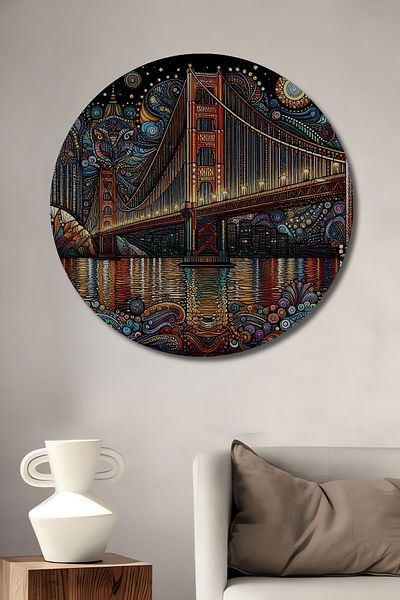 Teona Ahşap Podul de aur colorat San Francisco Lemn MDF Rotund Decorativ Acasă, Locul de muncă Pictură murală