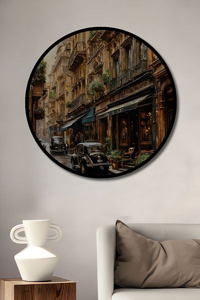 Teona Ahşap Străzi nostalgice ale orașului Casă rotundă din lemn MDF decorativ, pictură murală la locul de muncă