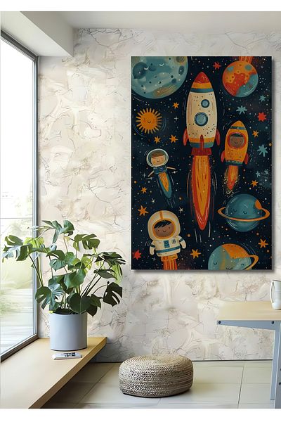 Teona Ahşap Aventura în spațiu colorată Decorativ Lemn MDF Dreptunghi Acasă, Locul de muncă Pictură murală