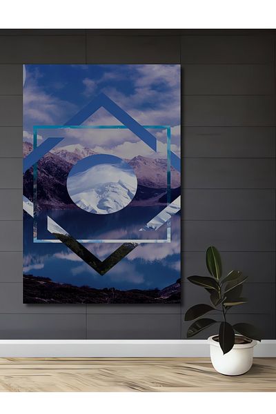 Teona Ahşap Peisaj geometric de munte decorativ din lemn MDF dreptunghiular pentru pictura de perete acasa, loc de munca