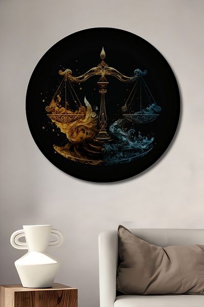 Teona Ahşap Casă rotundă din lemn MDF decorativă în echilibru cu justiția, pictură murală la locul de muncă