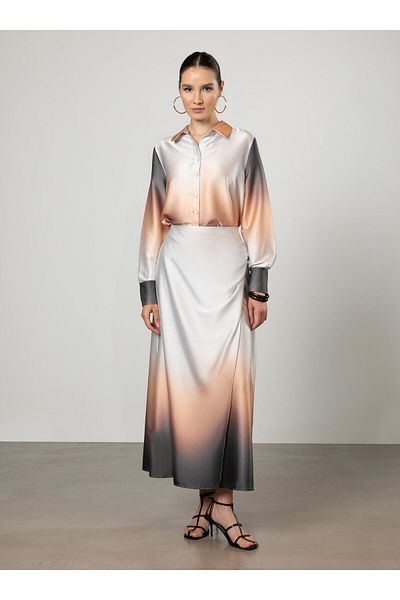 Refka Satin Tunic - Pearl Button Detail, Gradient Pattern and Gradient Print - Refka