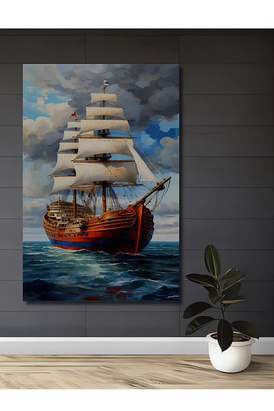 Teona Ahşap Aventura navei cu vele roșii Decorativ din lemn MDF dreptunghiular pentru pictură murală acasă, la locul de muncă