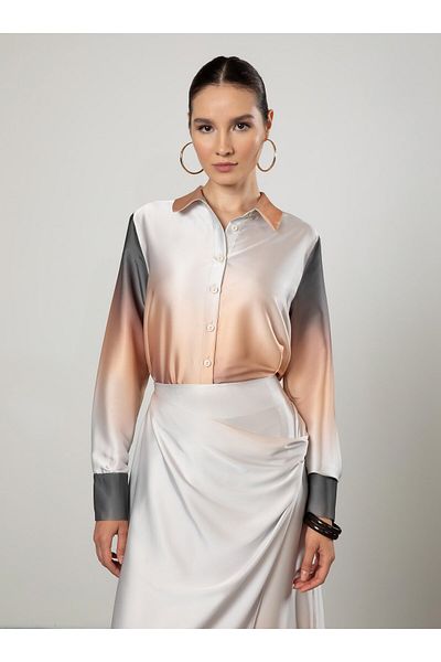 Refka Satin Tunic - Pearl Button Detail, Gradient Pattern and Gradient Print - Refka