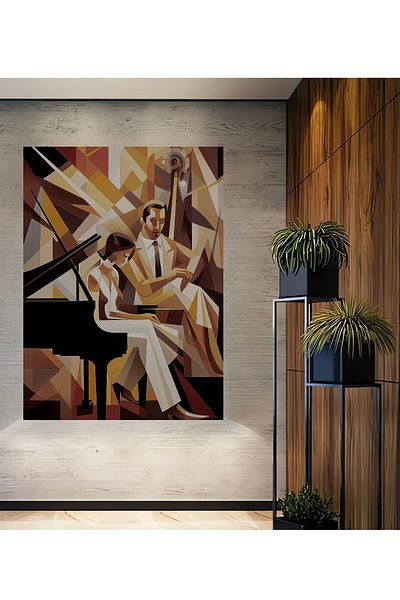 Teona Ahşap Pianist și chitarist de jazz, dreptunghiular din lemn MDF, decorativ abstract, pictură pe perete pentru locuință, loc de muncă